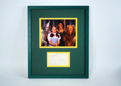 Wizard of Oz Cast Signed Postcard Framed W/COA