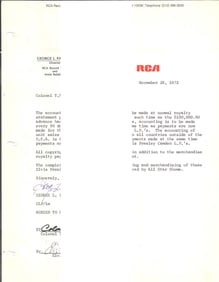RCA Accounting and Royalties Doc. Signed by Elvis