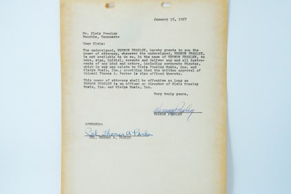 Elvis Presley 1957 Power of Attorney Document