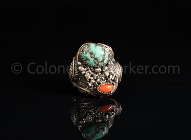 Col. Tom Parker's Silver, Turquoise, and Coral Ring