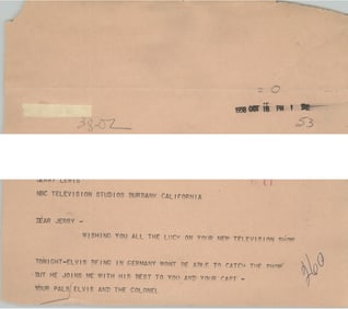 Elvis and Col. Parker 1958 Telegram to Jerry Lewis