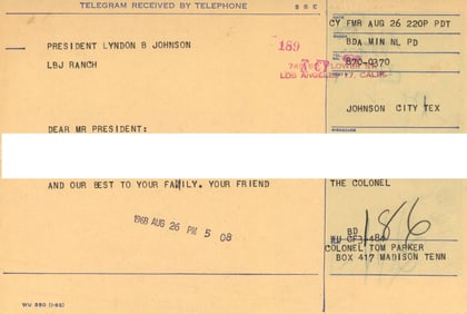 Col. Parker and Elvis Telegram to Lyndon B. Johnson