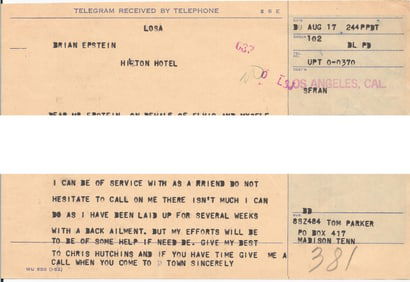 Col. Parker and Elvis Telegram Sent to The Beatles