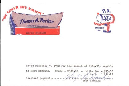 Elvis Presley Payroll-Hoyt Hawkins (Jordanaires)