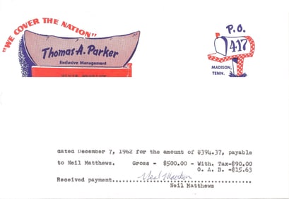 Elvis Presley Payroll-Neil Matthews (Jordanaires)