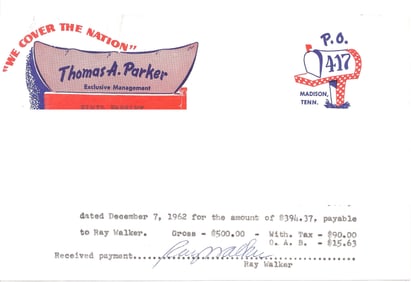 Elvis Presley Payroll - Ray Walker (Jordanaires)