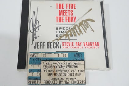 Jeff Beck and Stevie Ray Vaughan autographed CD W/Ticket stub from November 24, 1989
