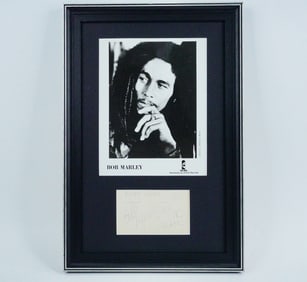 Bob Marley Signed Postcard in Exhibit Quality Framed Display