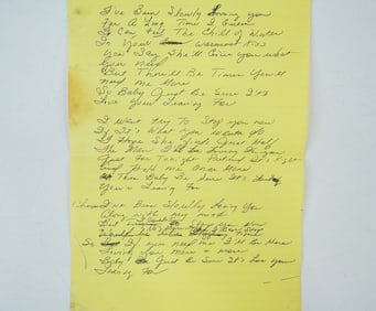Loretta Lynn Handwritten Working Lyrics W/LOA