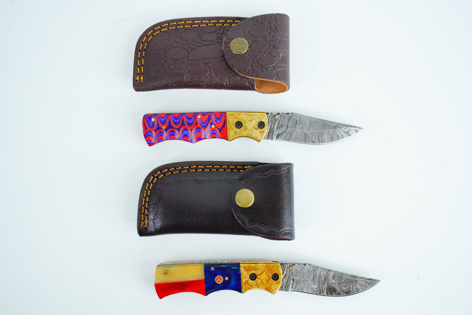 Lot of (2) Handmade Damascus Steel Pocket Knives (1 of 11)