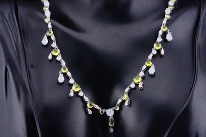 Bucherer Aquamarine, Peridot, Diamond 18K Necklace