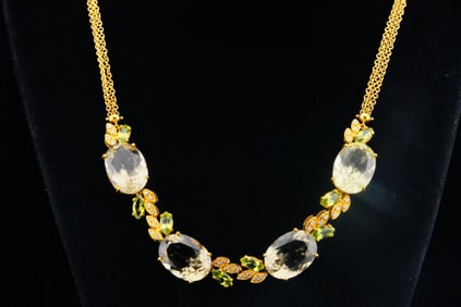 Bucherer Quartz, Peridot, Diamond and 18K Necklace
