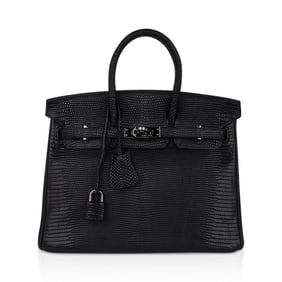 Hermes Ltd Ed Matte Black Lizard Birkin 25