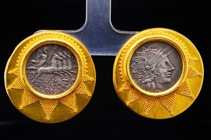 Elizabeth Locke 22K Ancient Coin Button Ear Clips