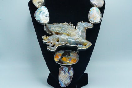 Amy Kahn Russell Moonstone, Opal, Sterling Necklace