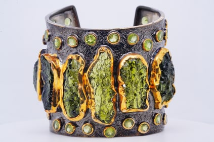 Handmade Sterling Silver and Peridot 2.25" W Cuff