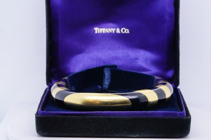 Tiffany & Co. 18K Yellow Gold and Jade Bangle