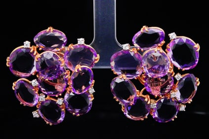 Casato Amethyst, 0.30ctw Diamond and 18K Earrings