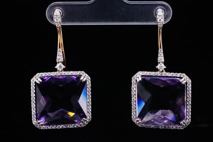 Casato Amethyst, 1.00ctw Diamond and 18K Earrings