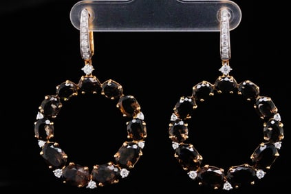 Casato 13.50ctw Smoky Quartz, Diamond 18K Earrings