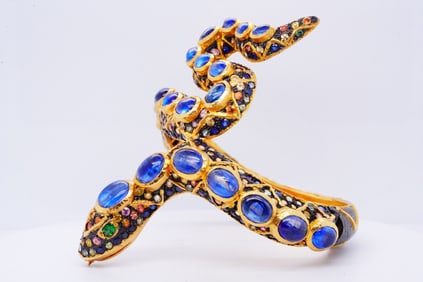 24ctw Sapphire, Silver/Gold Vermeil Snake Bracelet
