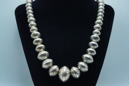 Native American Sterling Navajo Pearl 25" Necklace