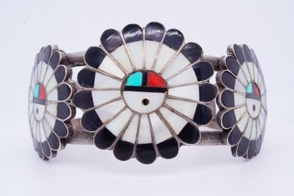 Zuni Multi-Stone Inlay and Sterling Sunface Cuff