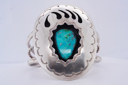Navajo 29mm Turquoise and Sterling Bear Paw Cuff