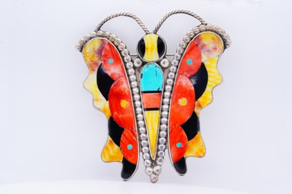 Zuni Multi-Stone Inlay, Sterling Butterfly Brooch