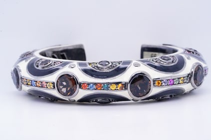 MCL Quartz, Sapphire, Enamel and Sterling Cuff