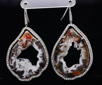 39mm Druzy, 1.30ctw Diamond and Sterling Earrings