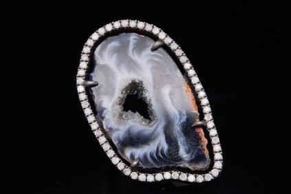 31mm Druzy, 0.60ctw Diamond and Sterling Ring