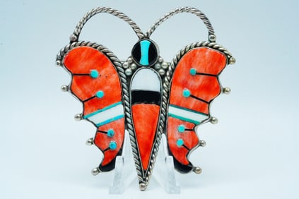 Zuni Multi-Stone Inlay and Sterling Silver Brooch