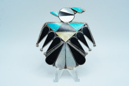Zuni Multi-Stone Inlay and Sterling Bird Brooch