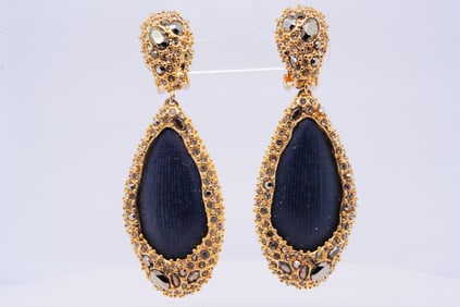 Alexis Bittar Lucite, Crystal Gold Tone Ear Clips
