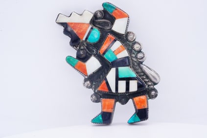 Zuni Multi-Stone Inlay and Sterling Kachina Brooch