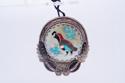 Lonjose Zuni Multi-Stone Inlay Sterling Brooch