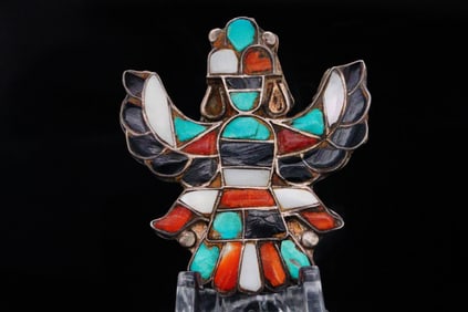 Zuni Multi-Stone Inlay and Sterling Kachina Brooch