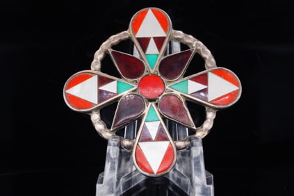 Zuni Multi-Stone Inlay and Sterling Pendant/Brooch