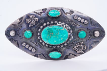 Native American Turquoise and Sterling Brooch