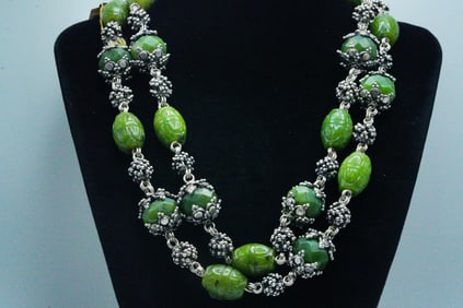 Stephen Dweck Green Gemstone and Sterling Necklace