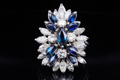 2.20ctw Diamond, 1.65ctw Blue Sapphire and 14K Ring