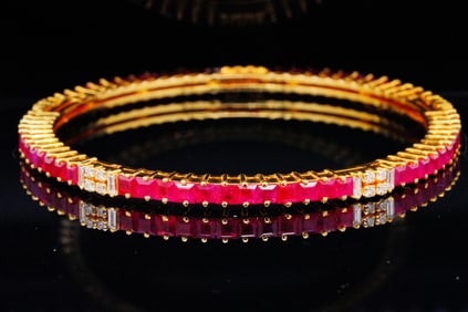 12ctw Ruby, 1.15ctw SI1-SI2/G-H Diamond 18K Bangle