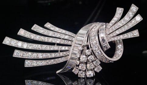 7.00ctw VS2-SI1/G-H Diamond and Platinum 3" Brooch
