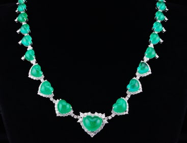 70.90ctw Emerald, 5.85ctw Diamond and 18K Necklace