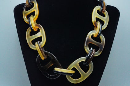 Hermes Vintage Buffalo Horn Mariner Link Necklace