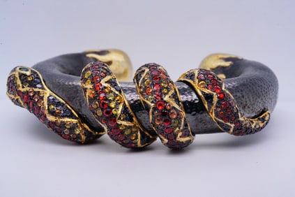 Handmade Sapphire, Silver/Gold Vermeil Snake Cuff