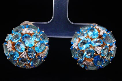 Casato Blue Topaz, 0.70ctw Diamond 18K Earrings