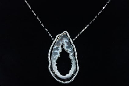 48mm Druzy, 0.80ctw Diamond and Sterling Necklace