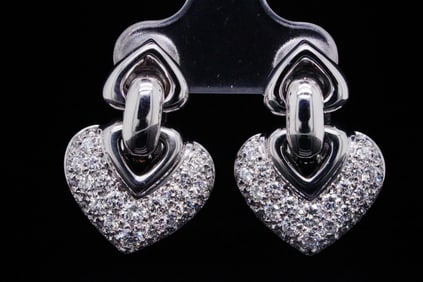 Bvlgari 2.25ctw Diamond and 18K Doppio Cuore Earrings